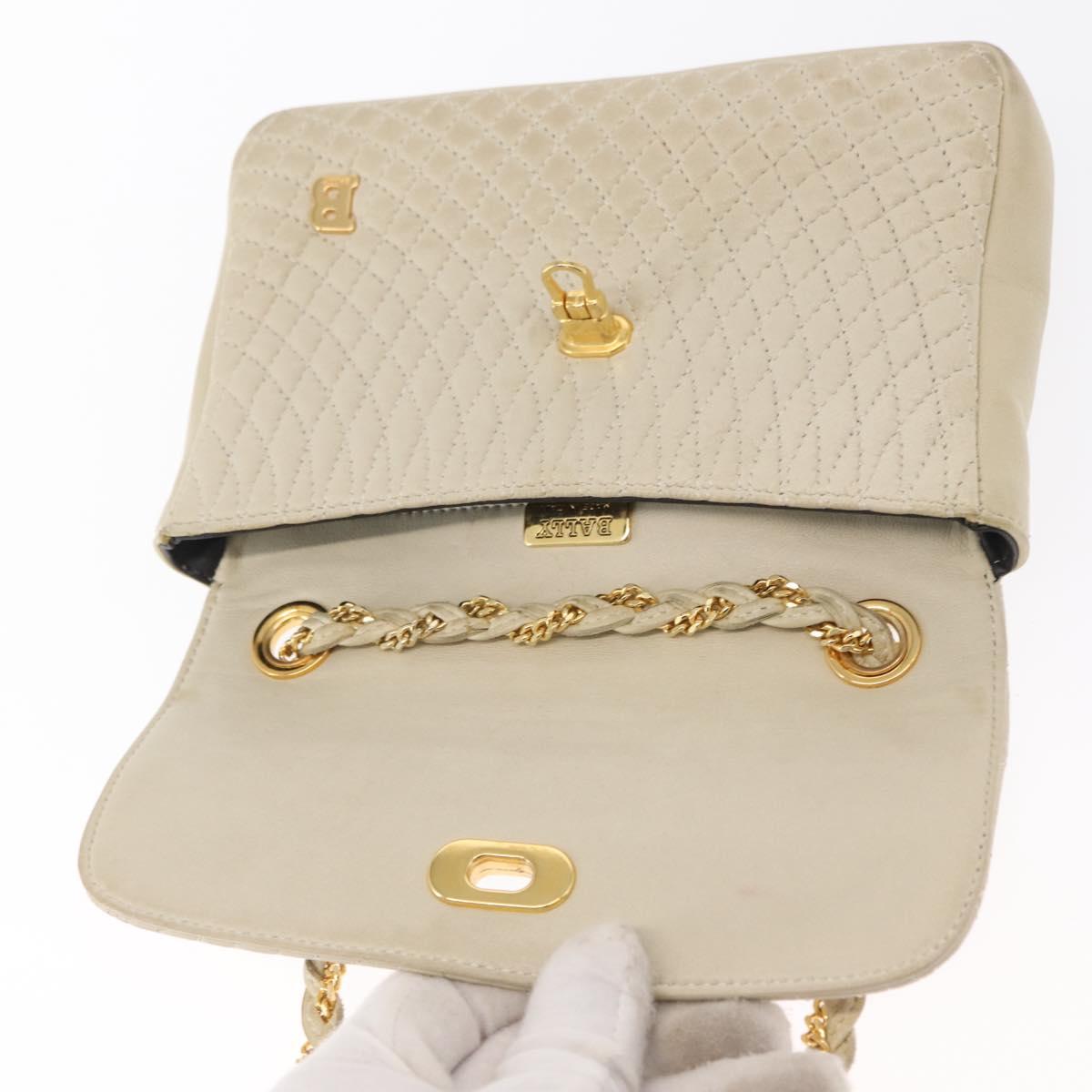 BALLY Shoulder Bag Leather Beige Gold Auth bs32976