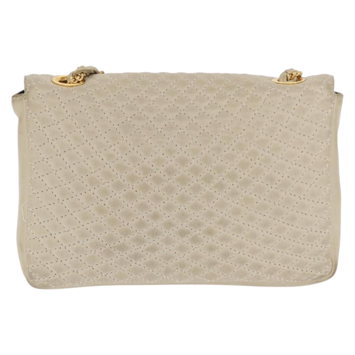BALLY Shoulder Bag Leather Beige Gold Auth bs32976