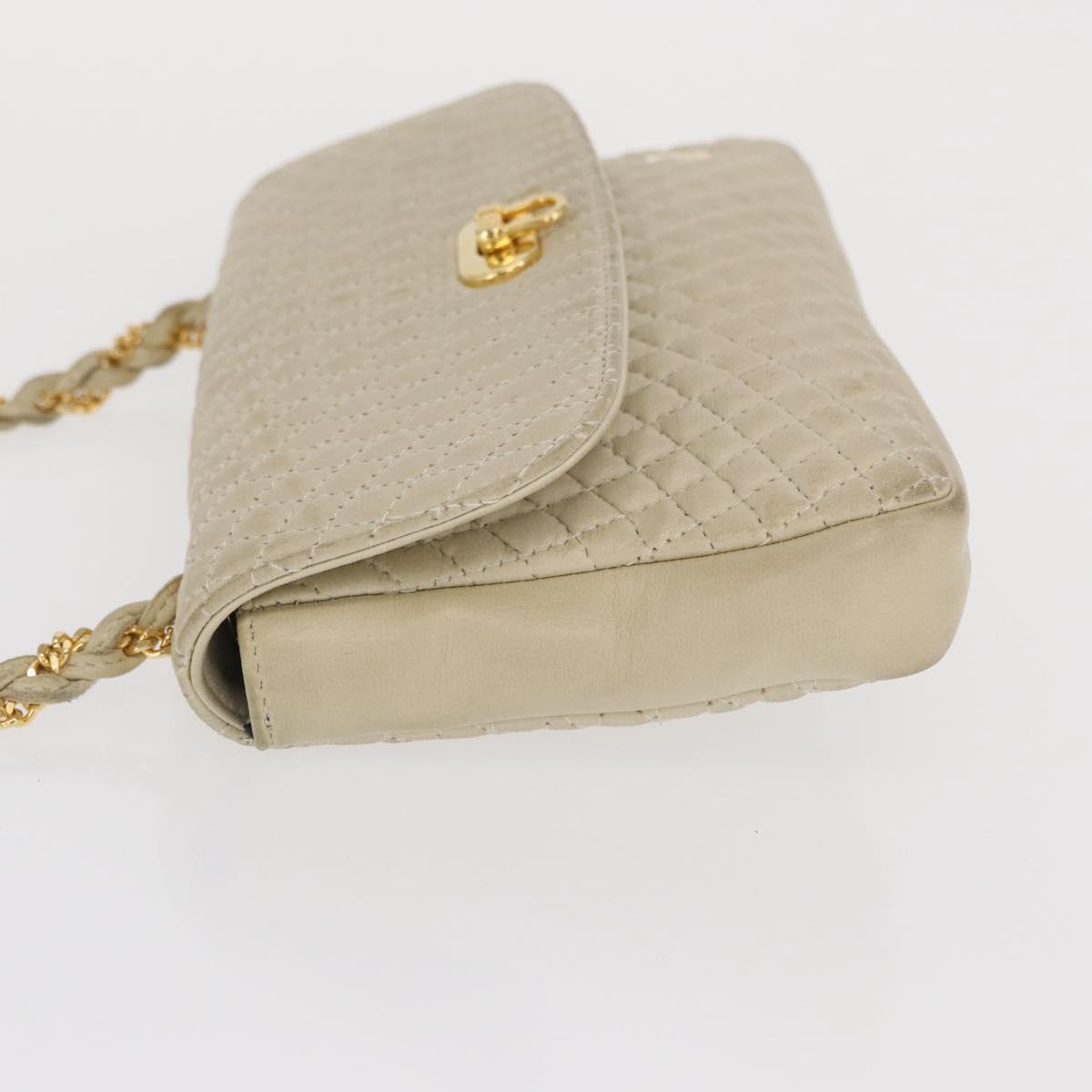 BALLY Shoulder Bag Leather Beige Gold Auth bs32976