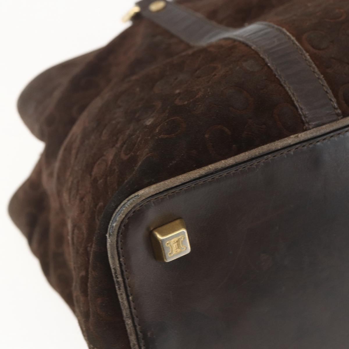CELINE C Macadam Canvas Hand Bag Suede Brown Gold Auth bs32980