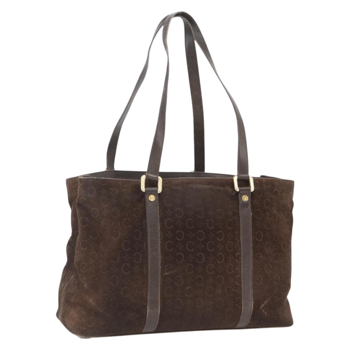 CELINE C Macadam Canvas Hand Bag Suede Brown Gold Auth bs32980