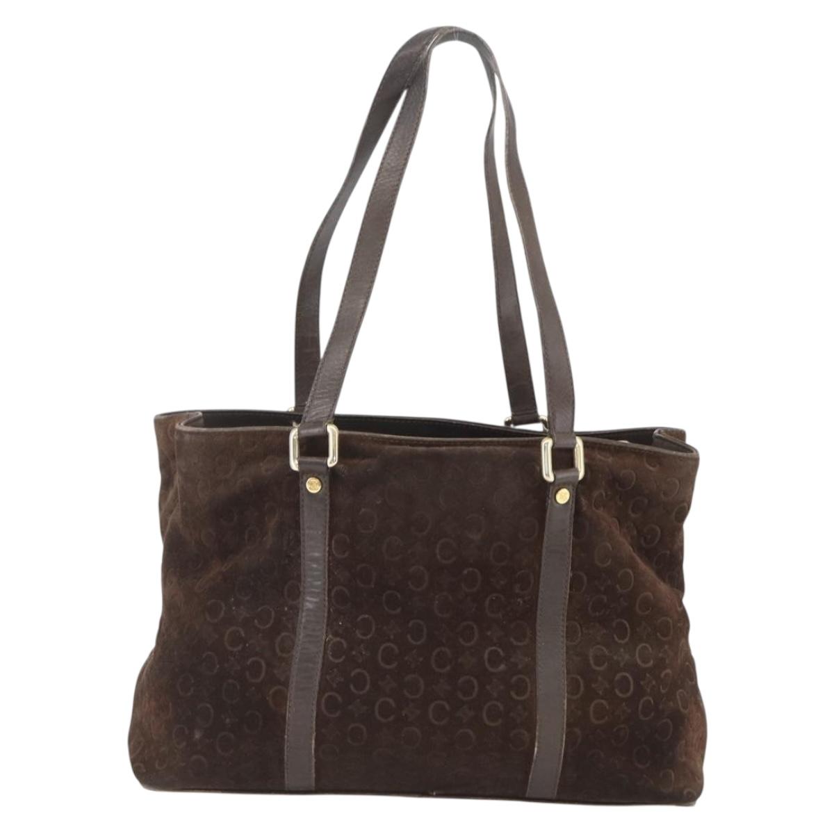CELINE C Macadam Canvas Hand Bag Suede Brown Gold Auth bs32980