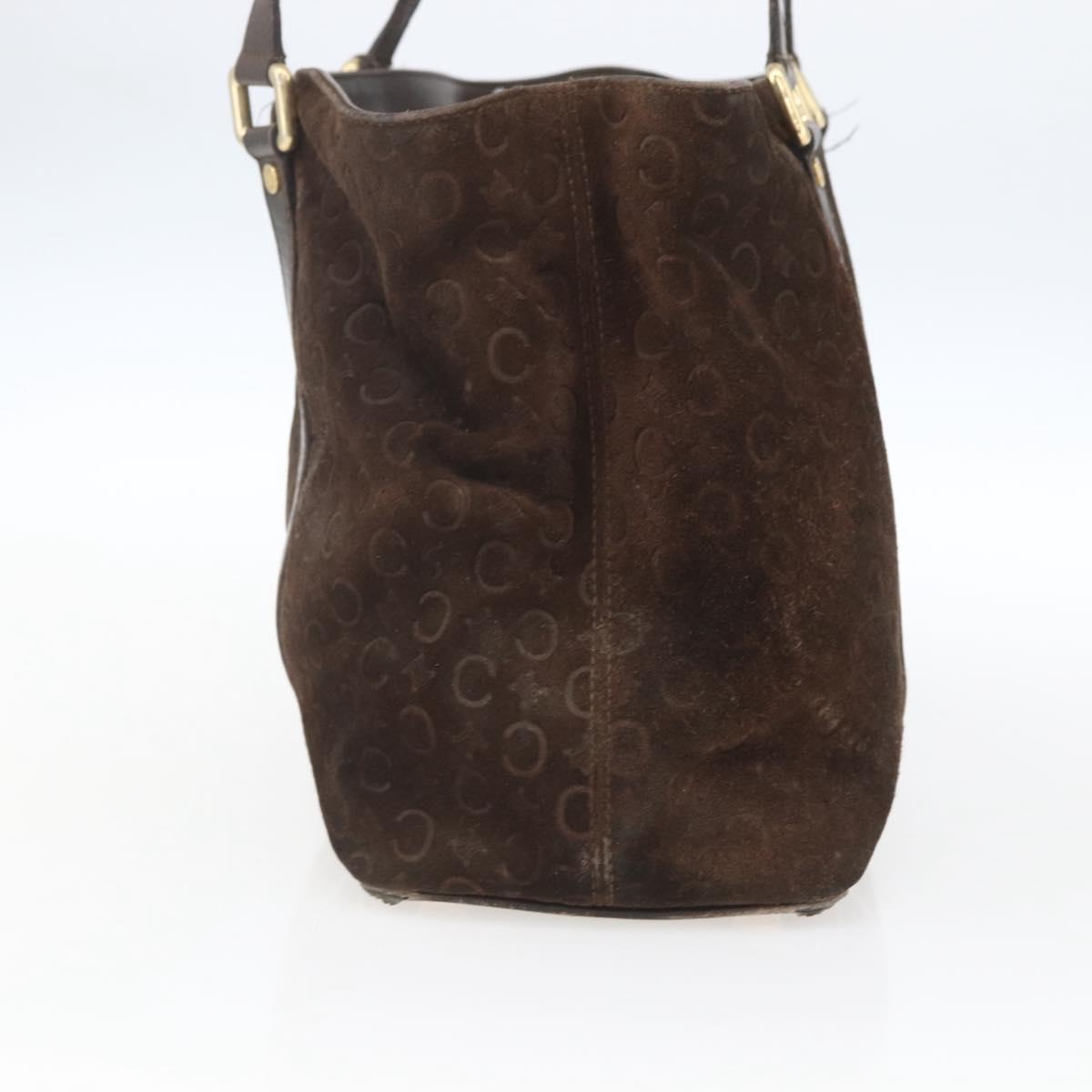 CELINE C Macadam Canvas Hand Bag Suede Brown Gold Auth bs32980