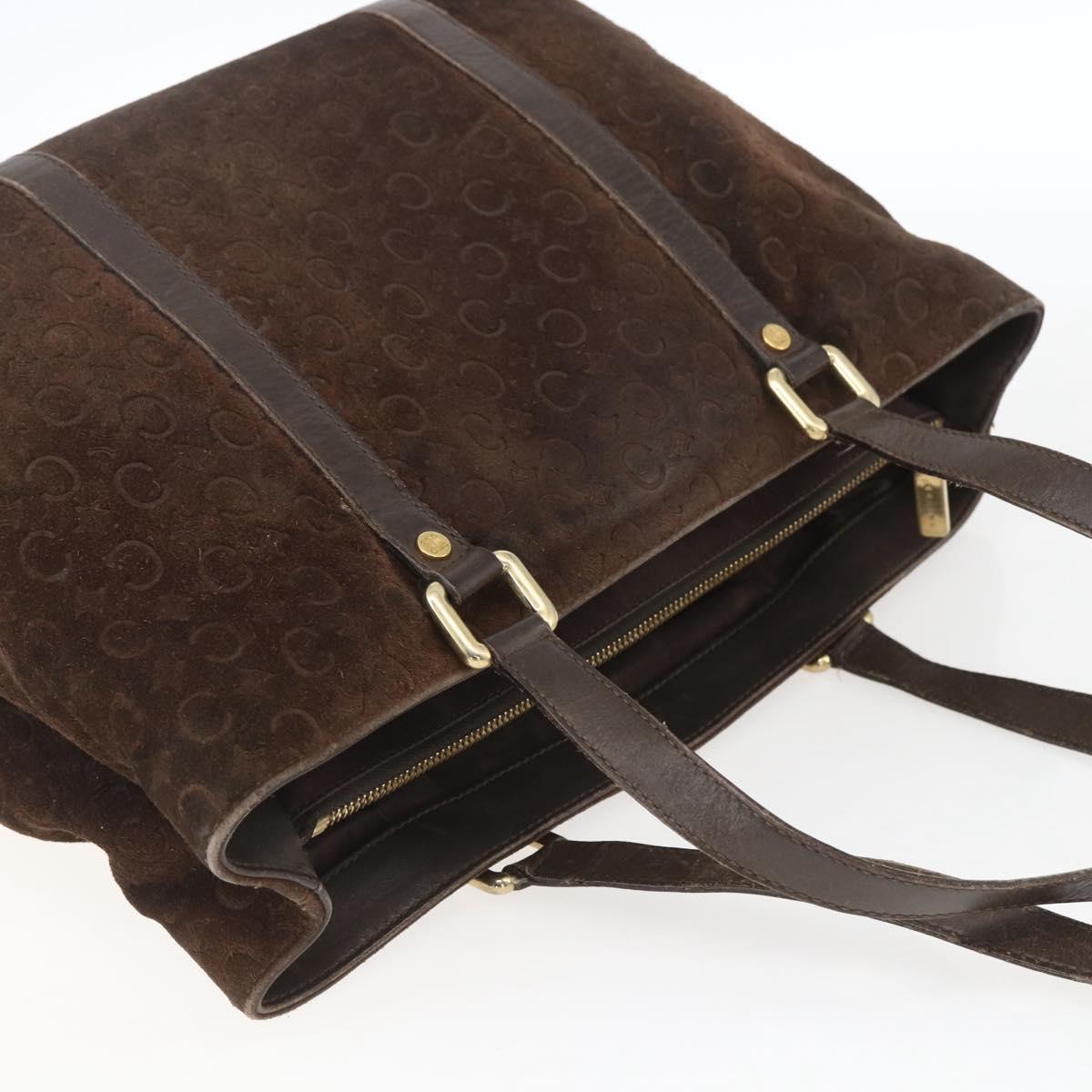 CELINE C Macadam Canvas Hand Bag Suede Brown Gold Auth bs32980
