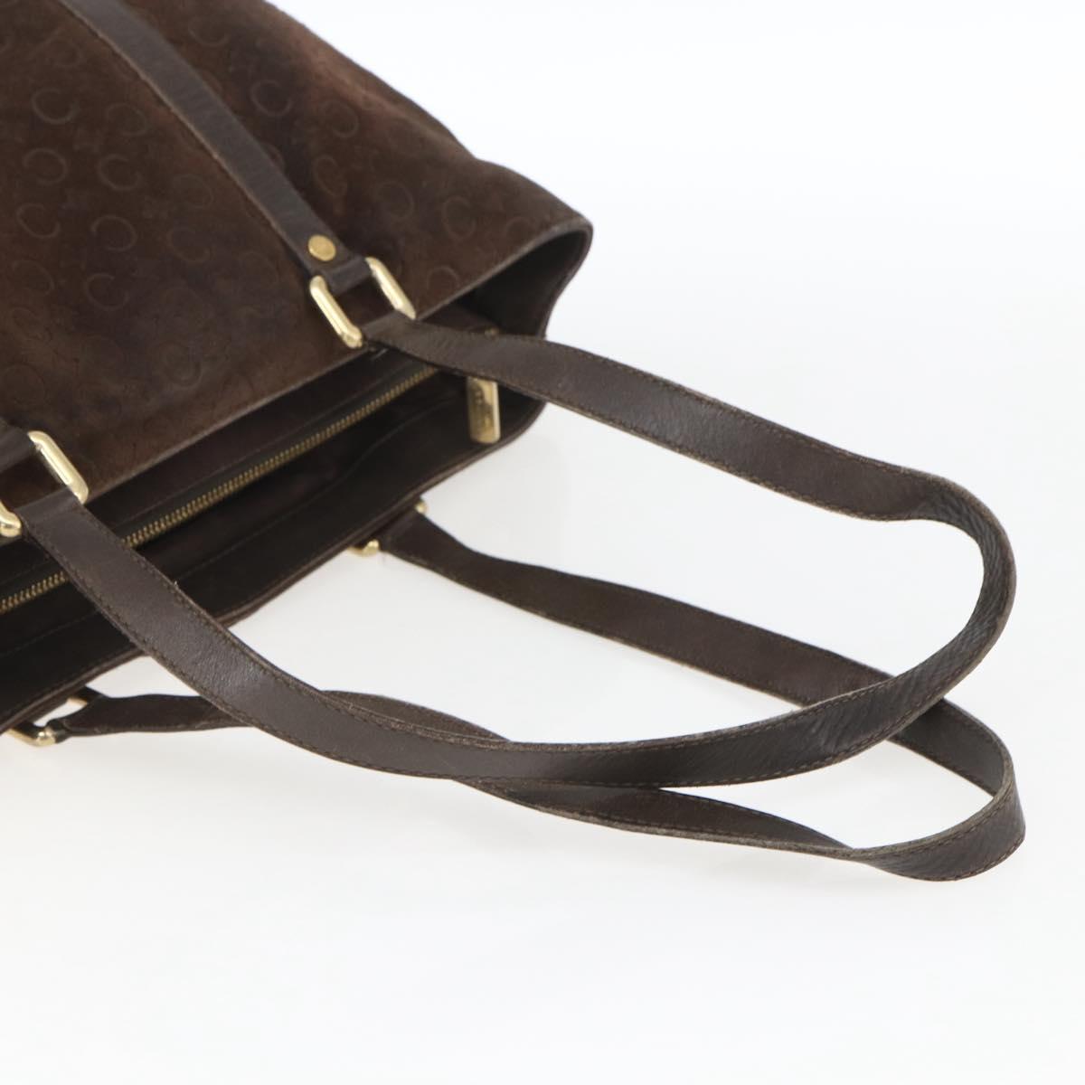 CELINE C Macadam Canvas Hand Bag Suede Brown Gold Auth bs32980