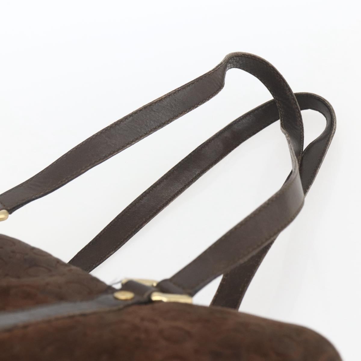 CELINE C Macadam Canvas Hand Bag Suede Brown Gold Auth bs32980