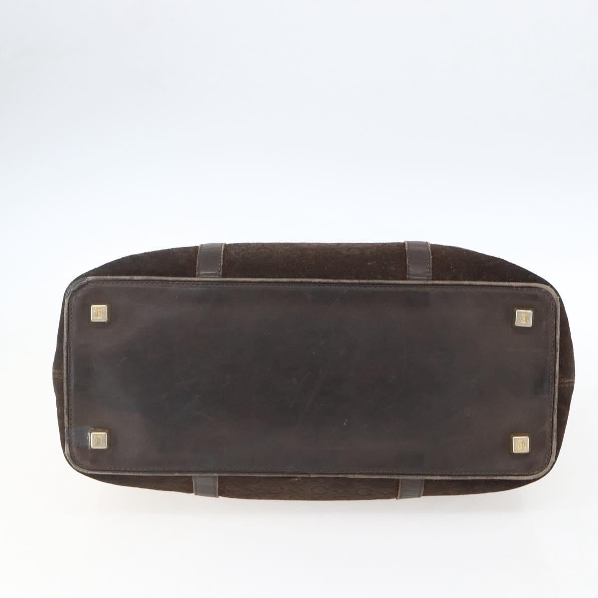 CELINE C Macadam Canvas Hand Bag Suede Brown Gold Auth bs32980