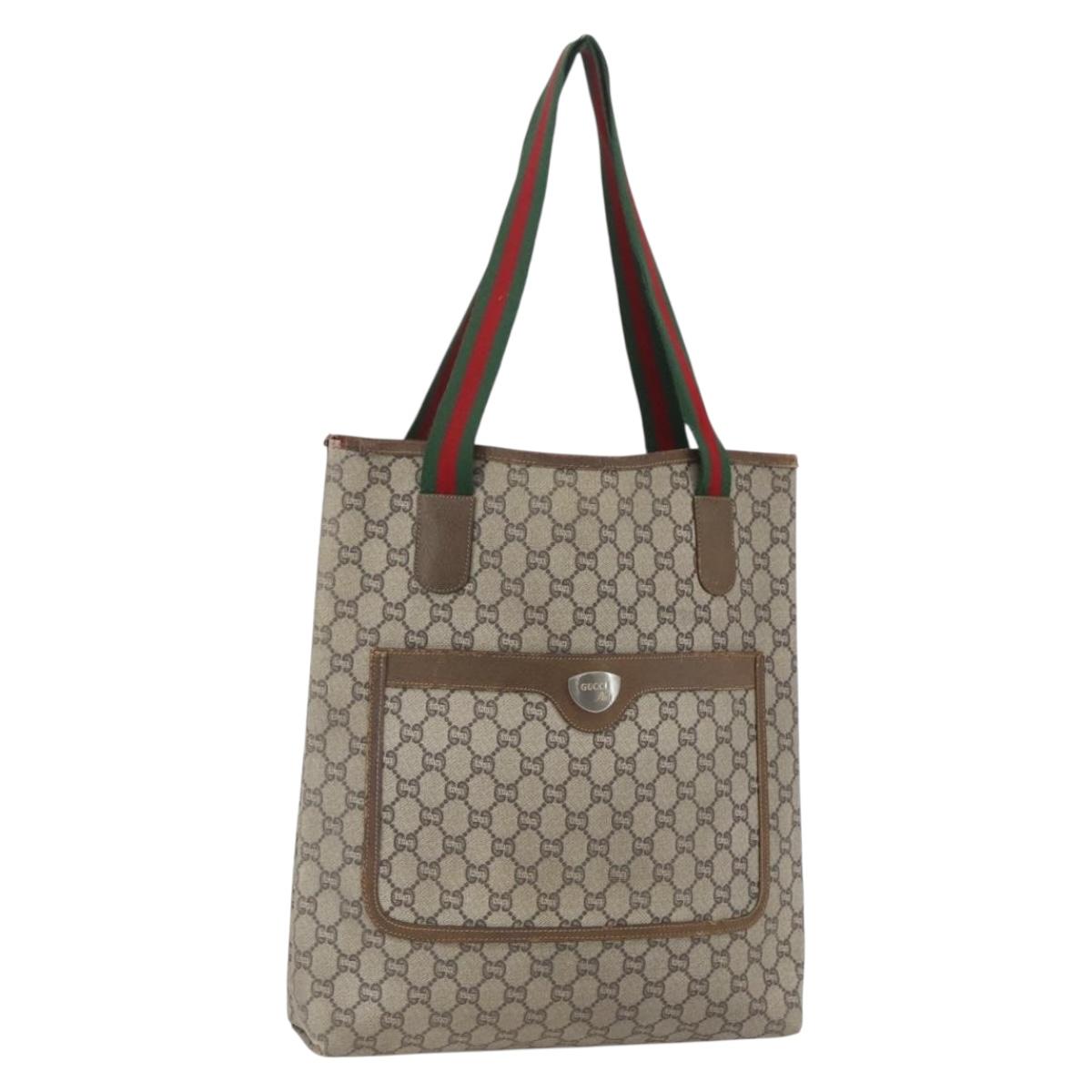 GUCCI GG Plus Supreme Web Sherry Line Tote Bag PVC Beige Red Green Auth bs32982