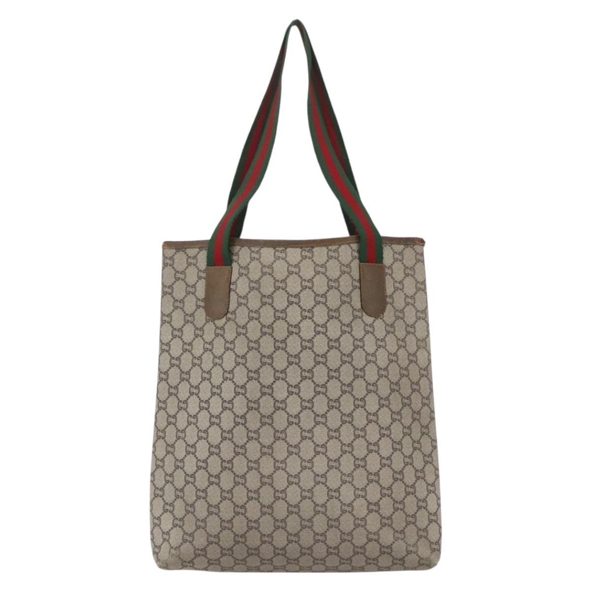 GUCCI GG Plus Supreme Web Sherry Line Tote Bag PVC Beige Red Green Auth bs32982