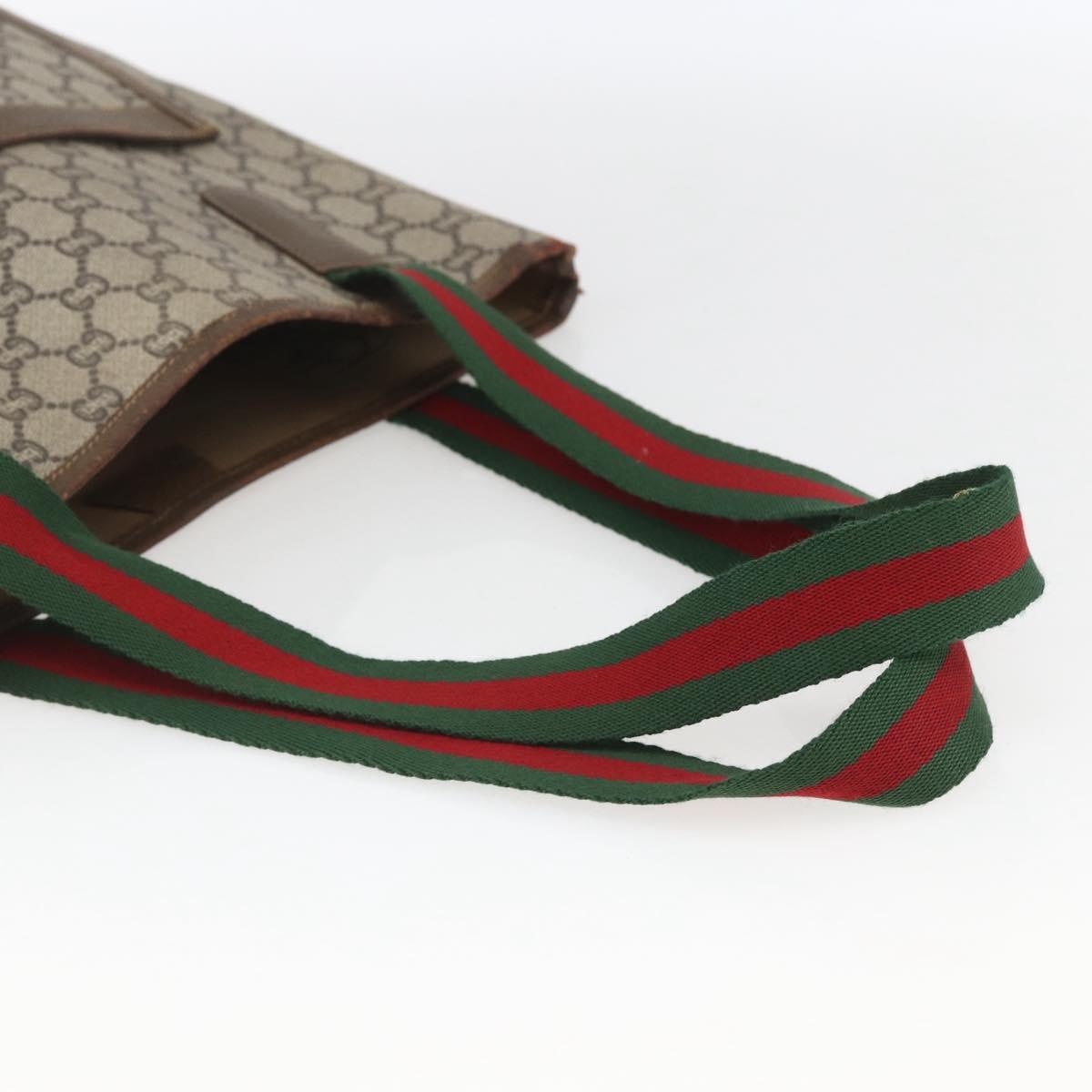 GUCCI GG Plus Supreme Web Sherry Line Tote Bag PVC Beige Red Green Auth bs32982