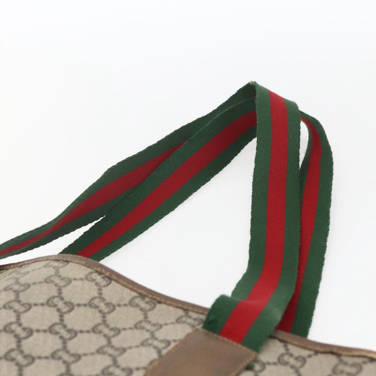 GUCCI GG Plus Supreme Web Sherry Line Tote Bag PVC Beige Red Green Auth bs32982