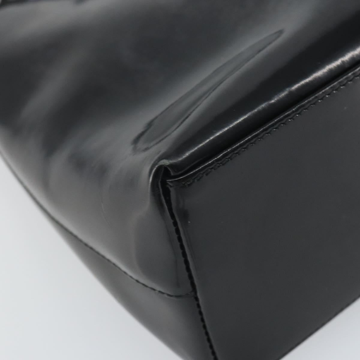 GUCCI Bamboo Hand Bag Patent leather Silver Black 001 1998 3008 Auth bs32983