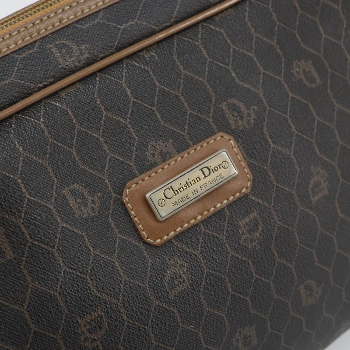 Christian Dior Honeycomb Canvas Clutch Bag PVC Black Auth bs32985
