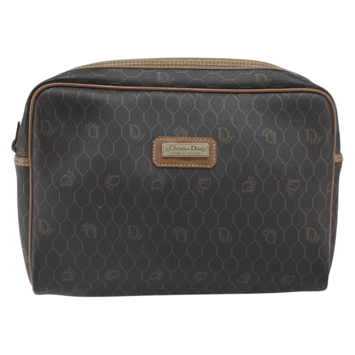 Christian Dior Honeycomb Canvas Clutch Bag PVC Black Auth bs32985
