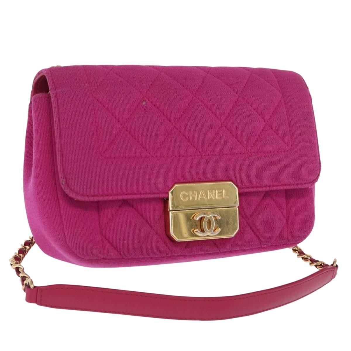 CHANEL Matelasse Chain Shoulder Bag Cotton Pink Gold CC Auth bs32986