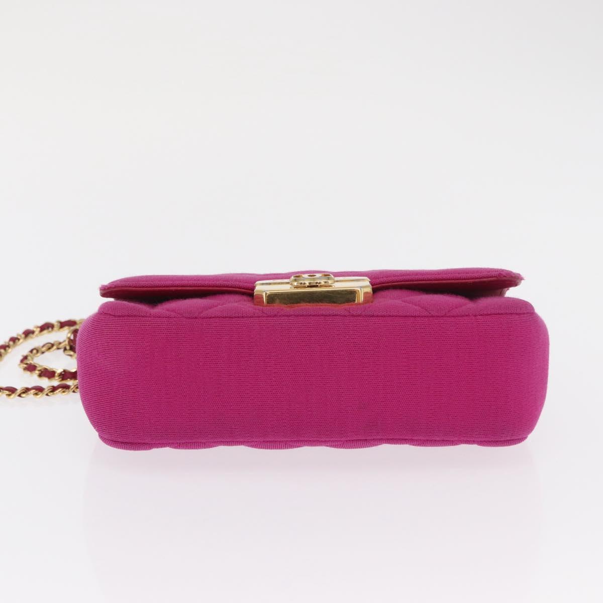 CHANEL Matelasse Chain Shoulder Bag Cotton Pink Gold CC Auth bs32986