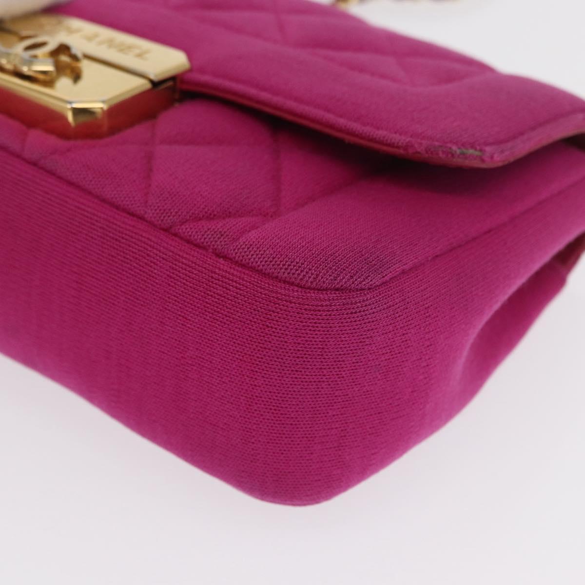 CHANEL Matelasse Chain Shoulder Bag Cotton Pink Gold CC Auth bs32986