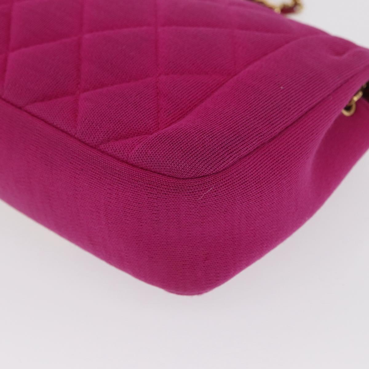 CHANEL Matelasse Chain Shoulder Bag Cotton Pink Gold CC Auth bs32986