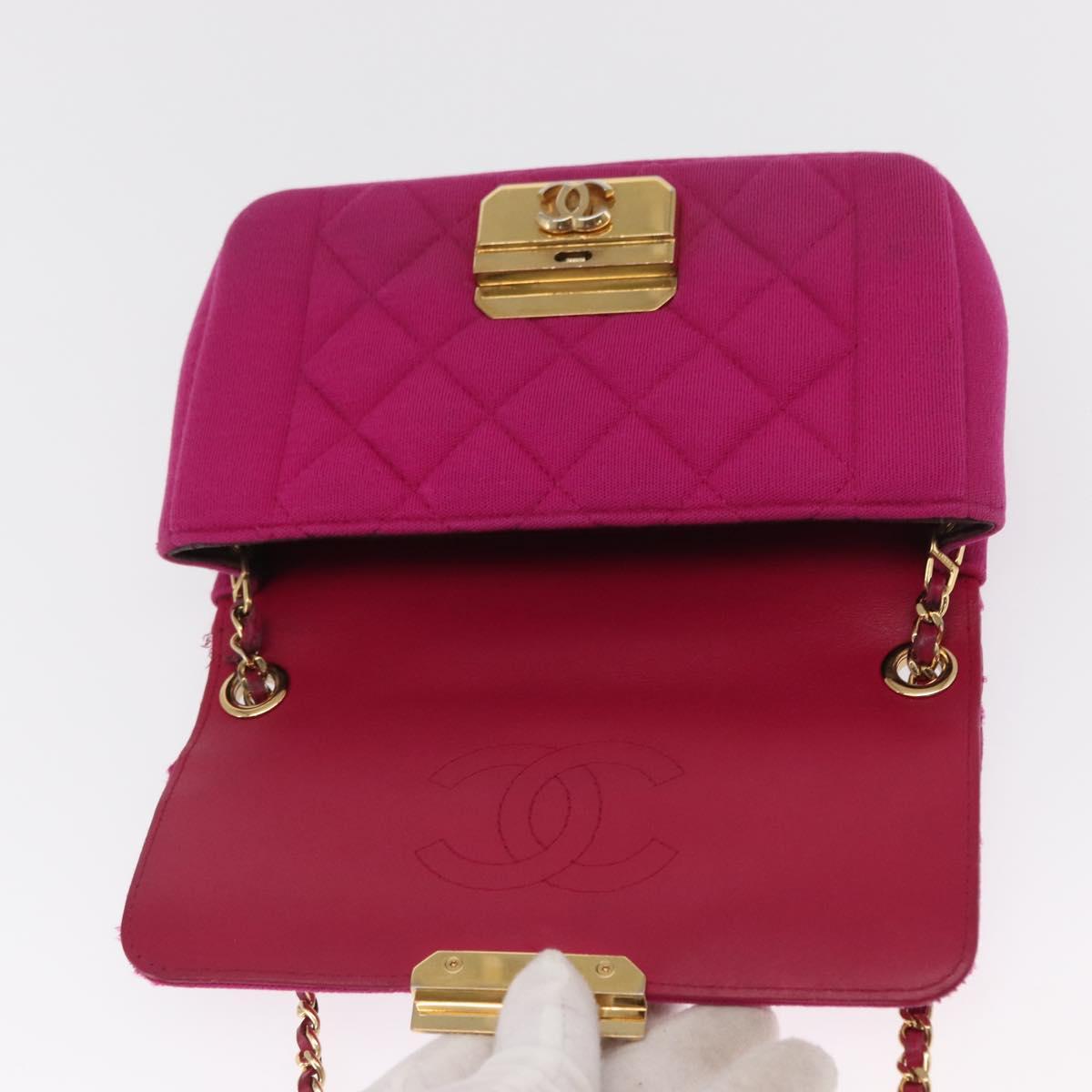 CHANEL Matelasse Chain Shoulder Bag Cotton Pink Gold CC Auth bs32986