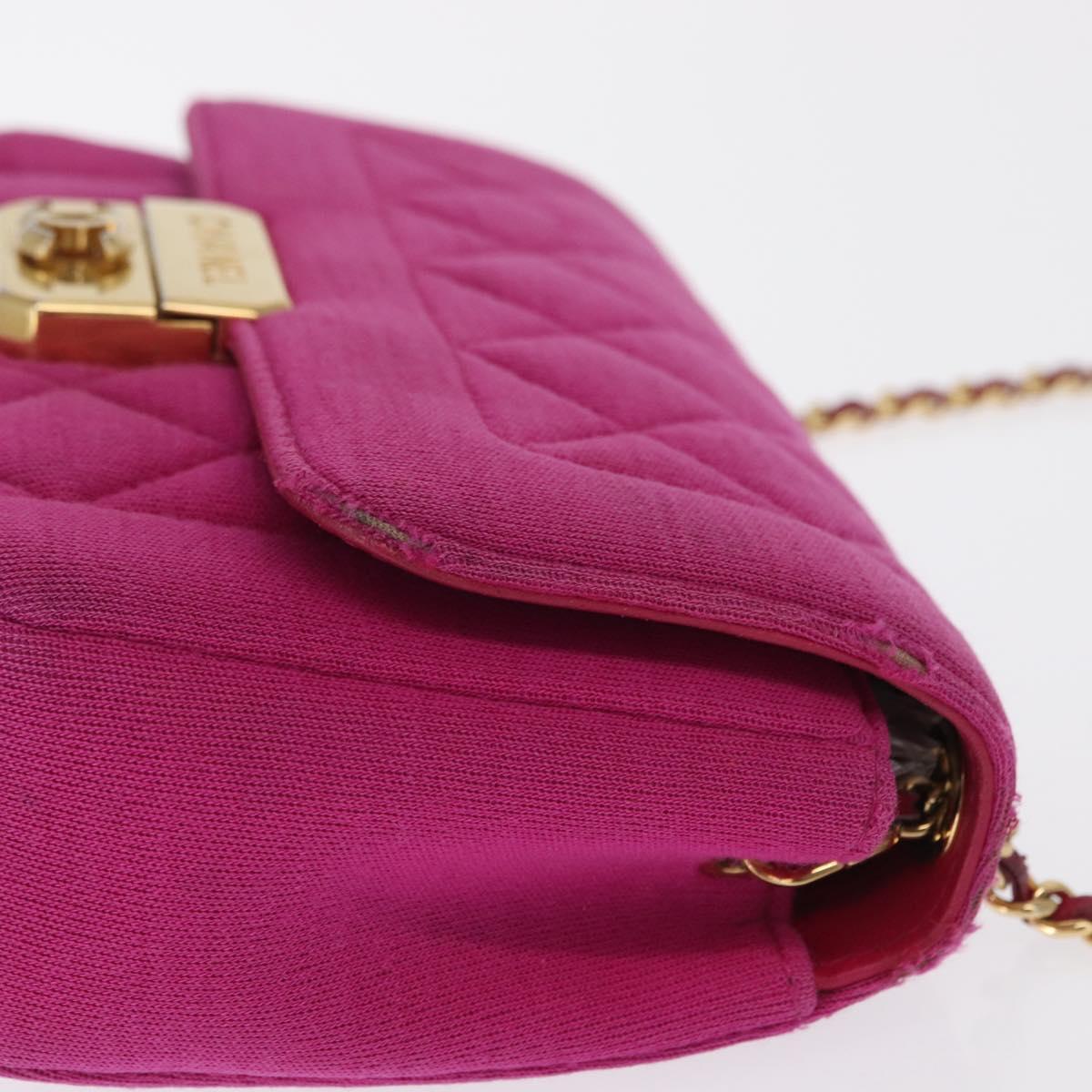 CHANEL Matelasse Chain Shoulder Bag Cotton Pink Gold CC Auth bs32986