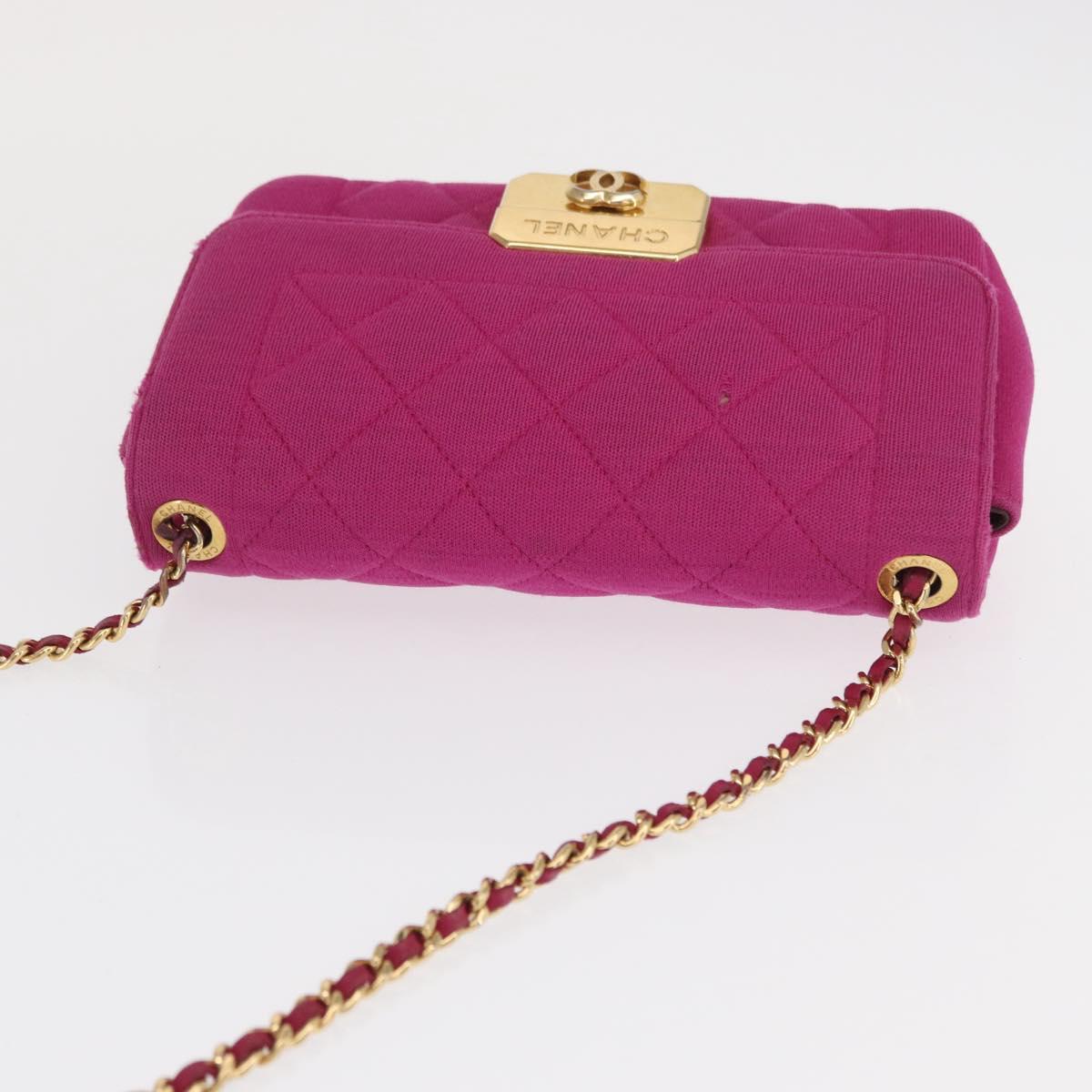 CHANEL Matelasse Chain Shoulder Bag Cotton Pink Gold CC Auth bs32986