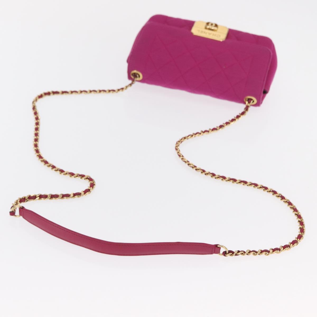 CHANEL Matelasse Chain Shoulder Bag Cotton Pink Gold CC Auth bs32986