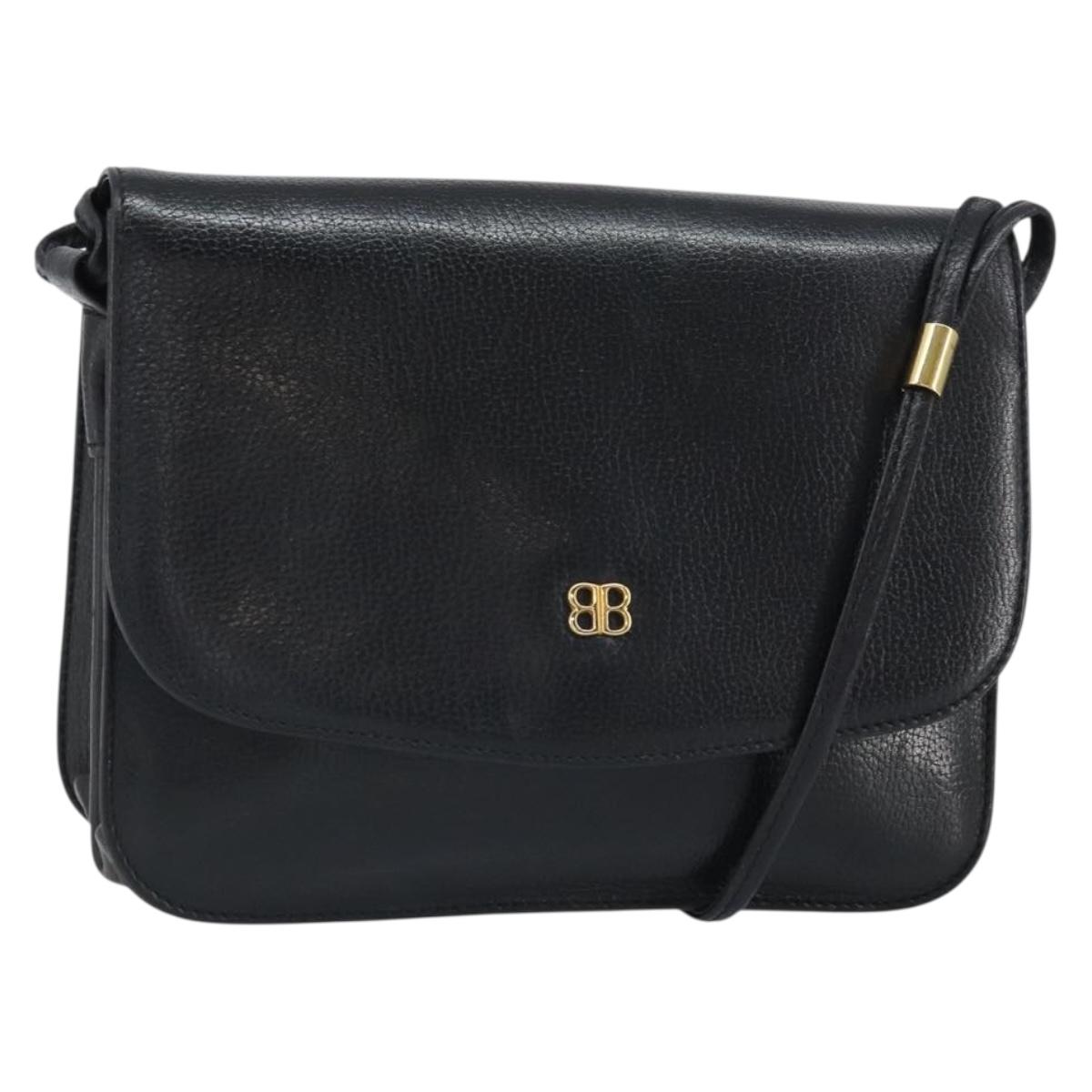 GIVENCHY Shoulder Bag Leather Black Gold Auth bs32997