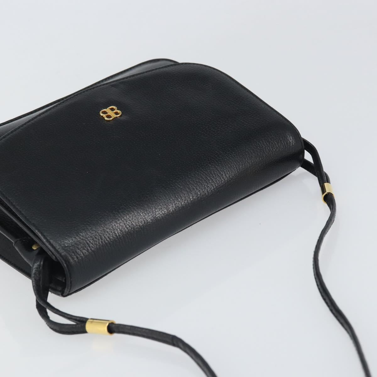 GIVENCHY Shoulder Bag Leather Black Gold Auth bs32997