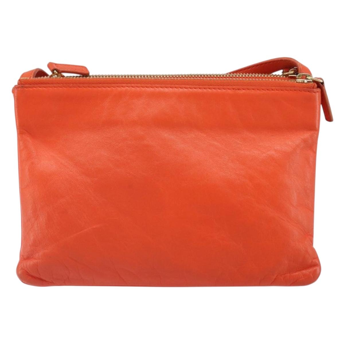 CELINE Shoulder Bag Leather Orange Gold Auth bs32999