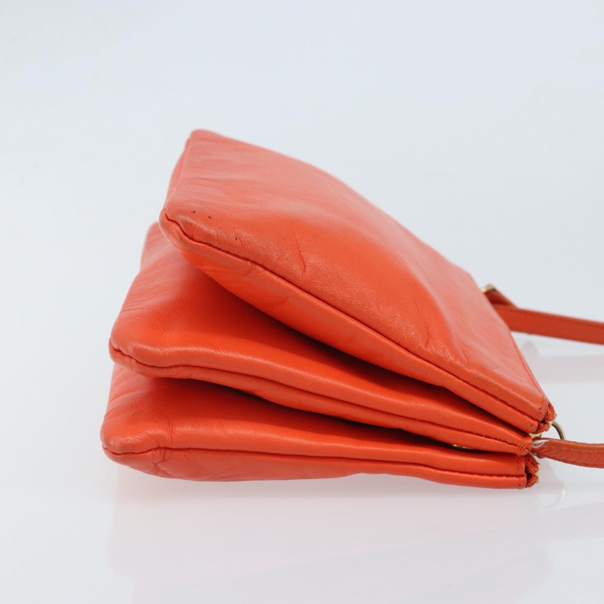 CELINE Shoulder Bag Leather Orange Gold Auth bs32999