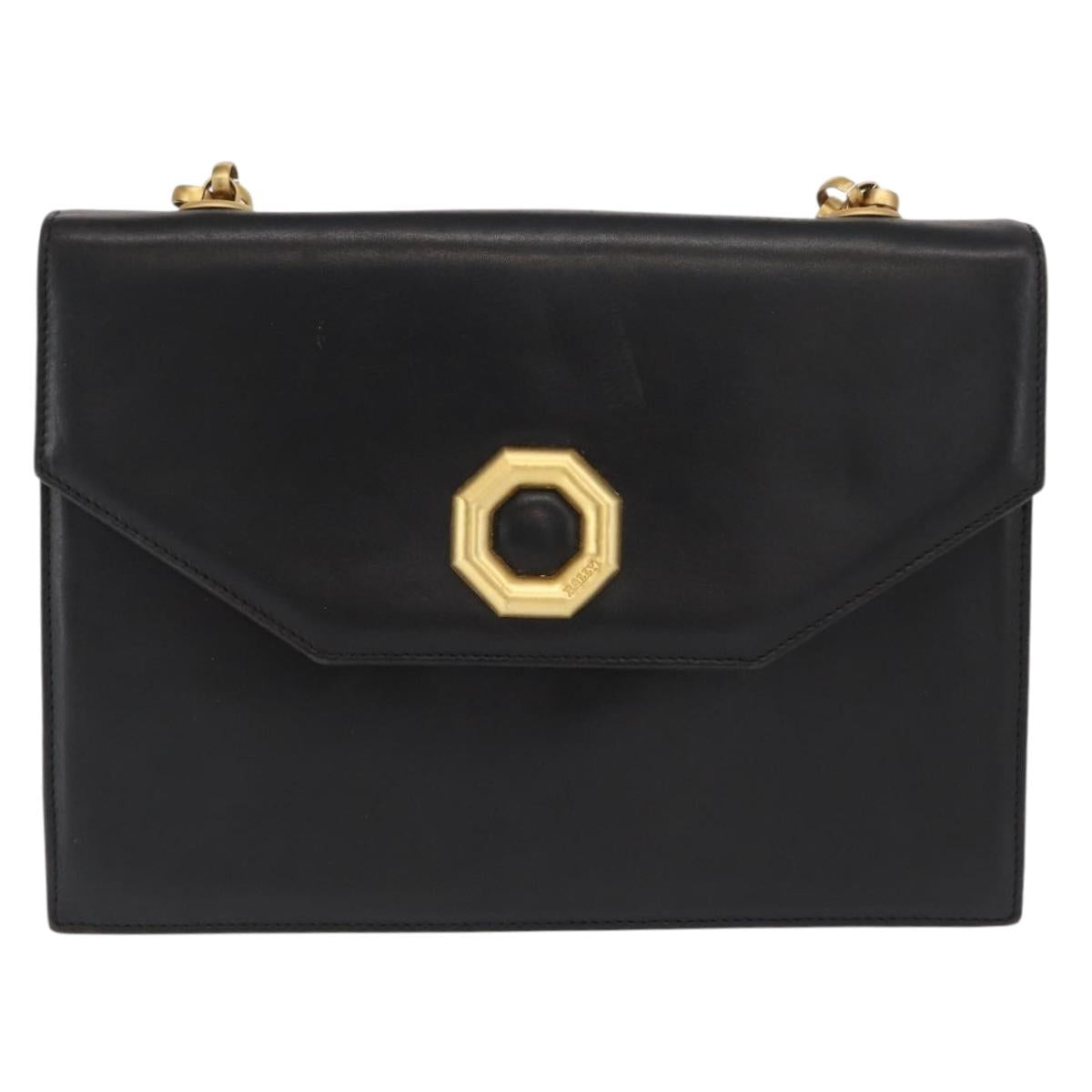 BALLY Shoulder Bag Leather Black Gold Auth bs33000