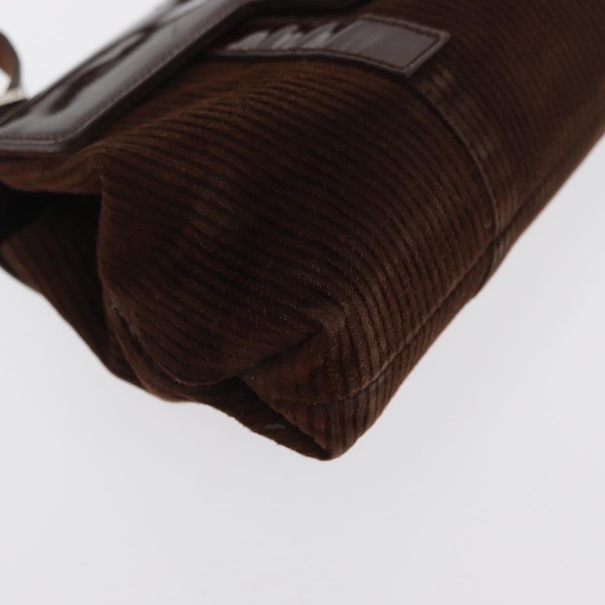 BVLGARI Shoulder Bag Corduroy Brown Silver Auth bs33001