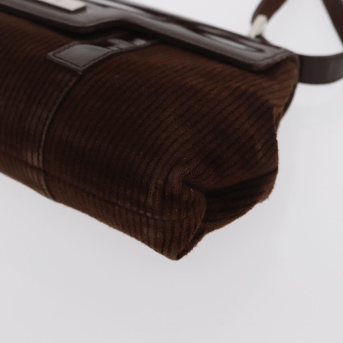 BVLGARI Shoulder Bag Corduroy Brown Silver Auth bs33001
