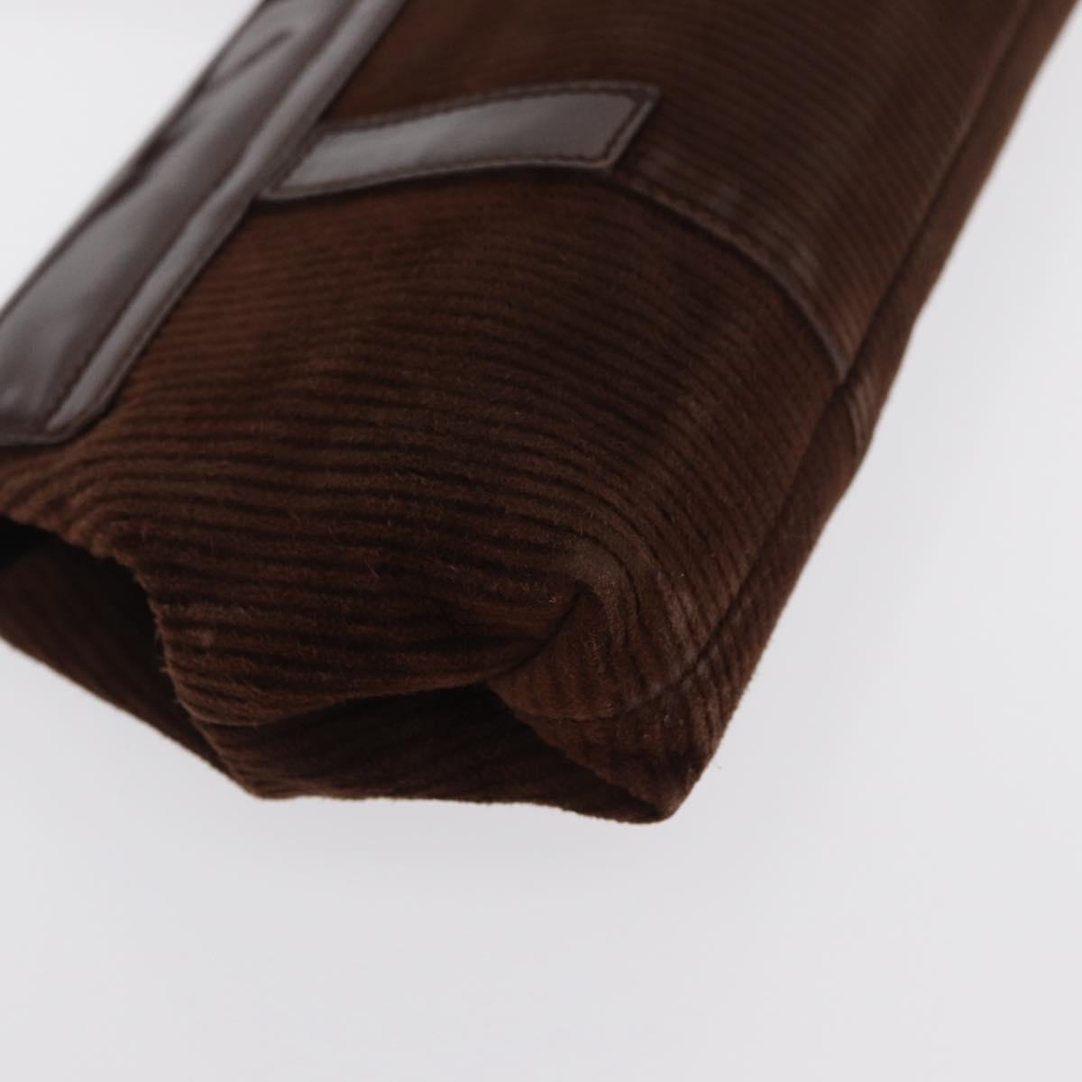 BVLGARI Shoulder Bag Corduroy Brown Silver Auth bs33001