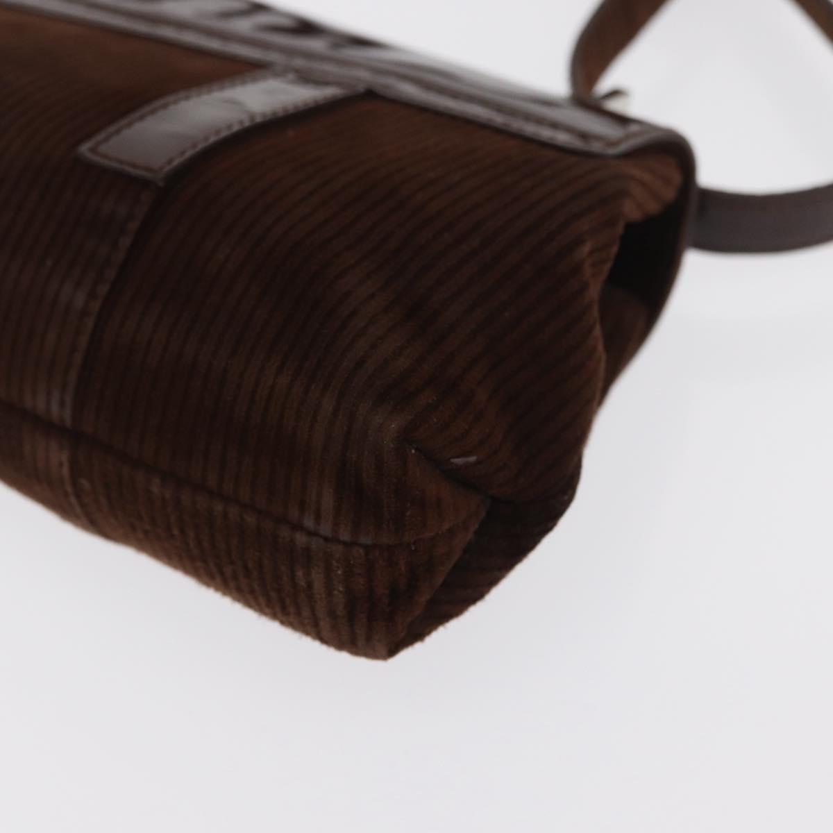 BVLGARI Shoulder Bag Corduroy Brown Silver Auth bs33001
