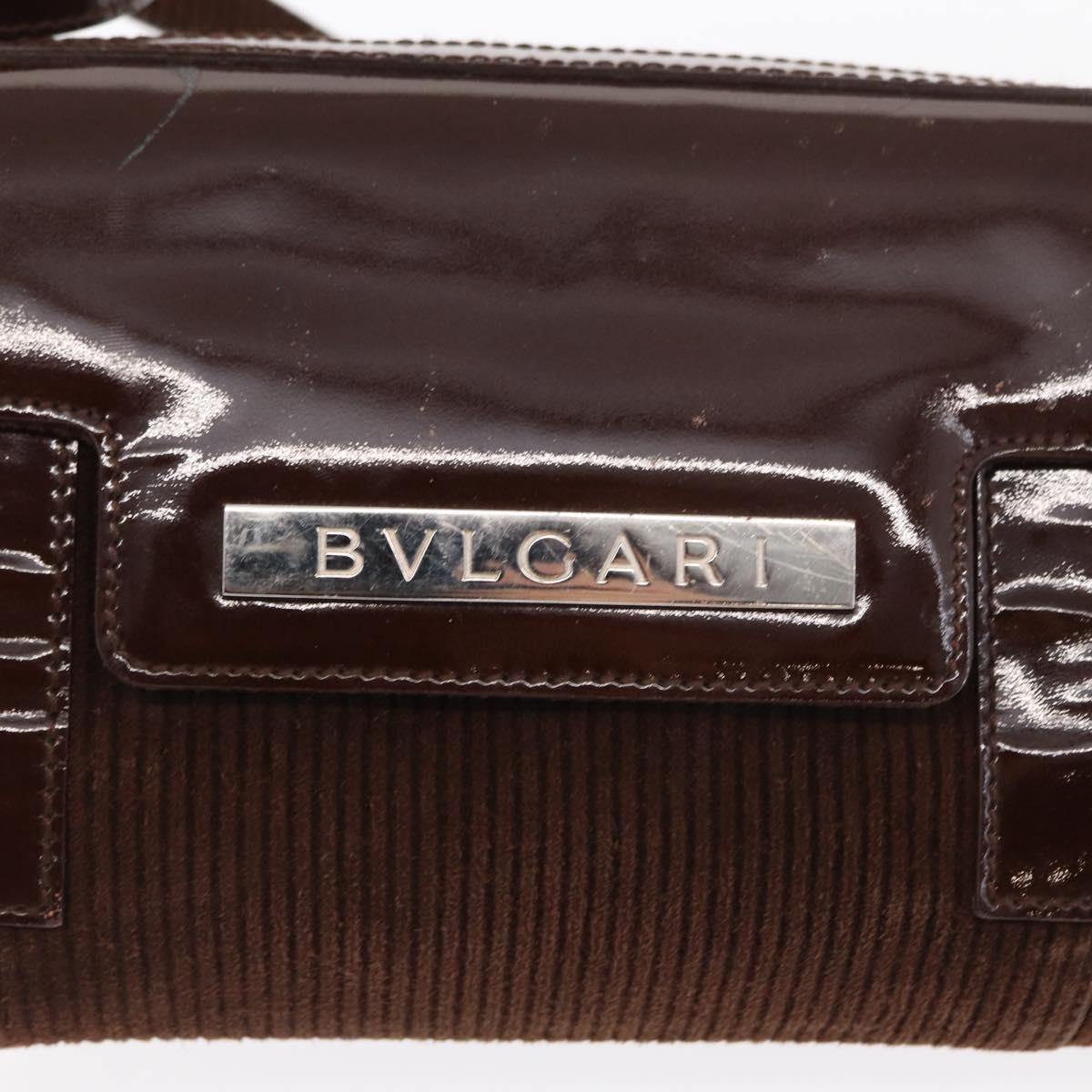 BVLGARI Shoulder Bag Corduroy Brown Silver Auth bs33001