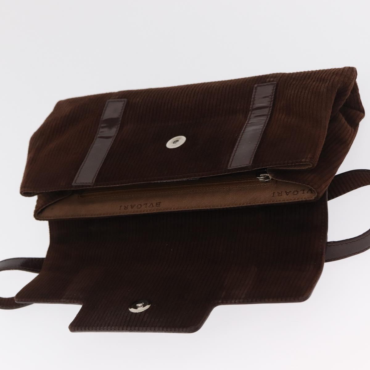 BVLGARI Shoulder Bag Corduroy Brown Silver Auth bs33001