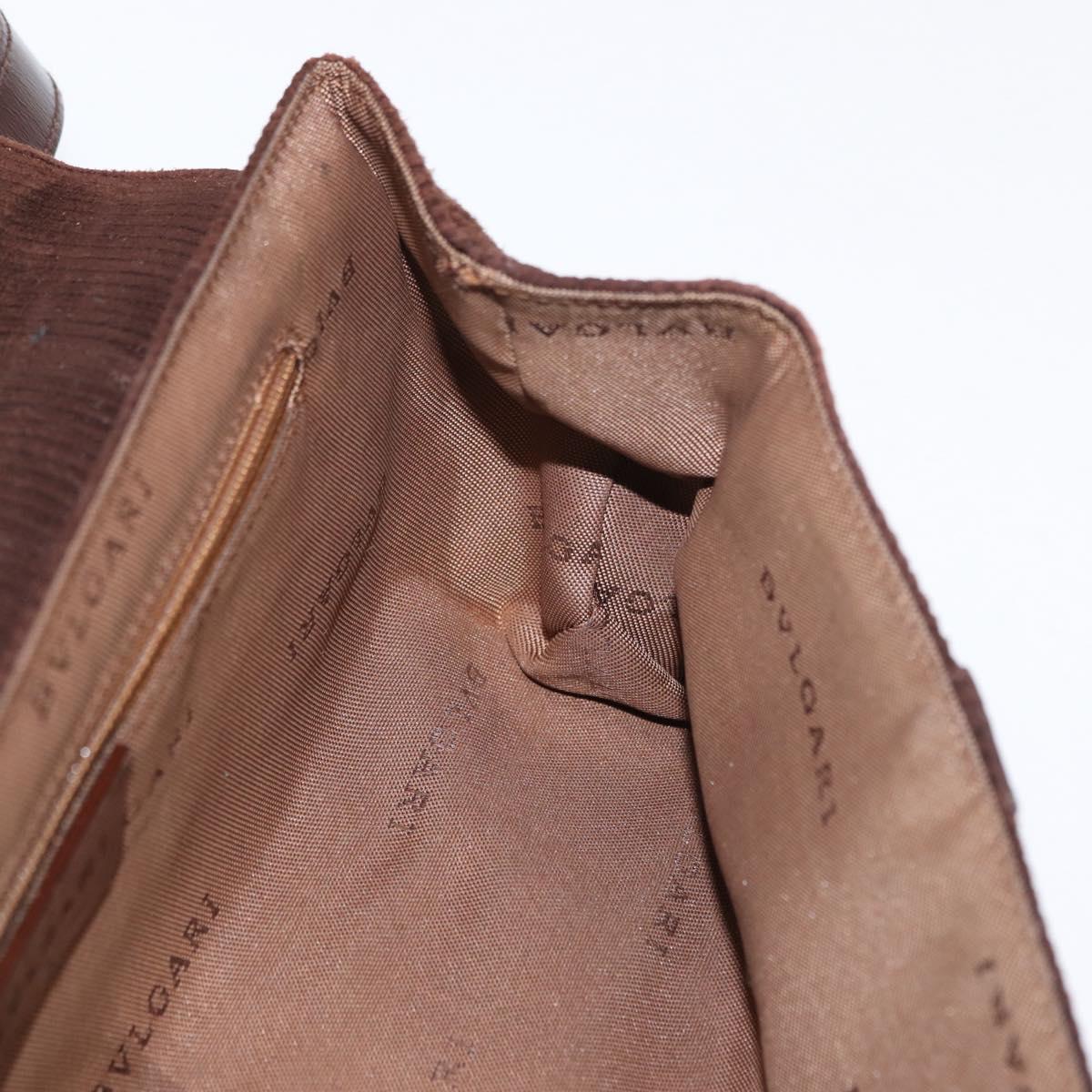 BVLGARI Shoulder Bag Corduroy Brown Silver Auth bs33001