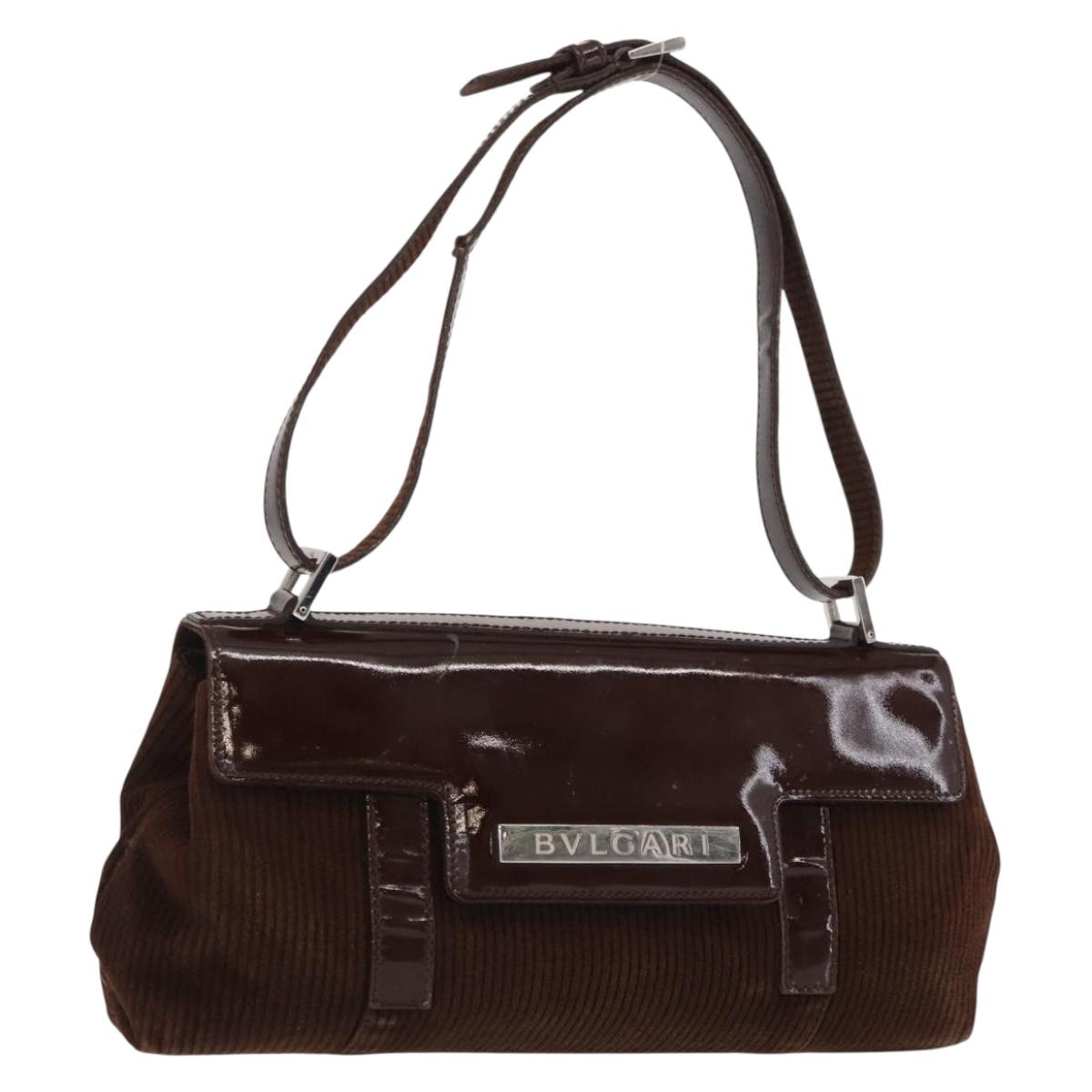 BVLGARI Shoulder Bag Corduroy Brown Silver Auth bs33001