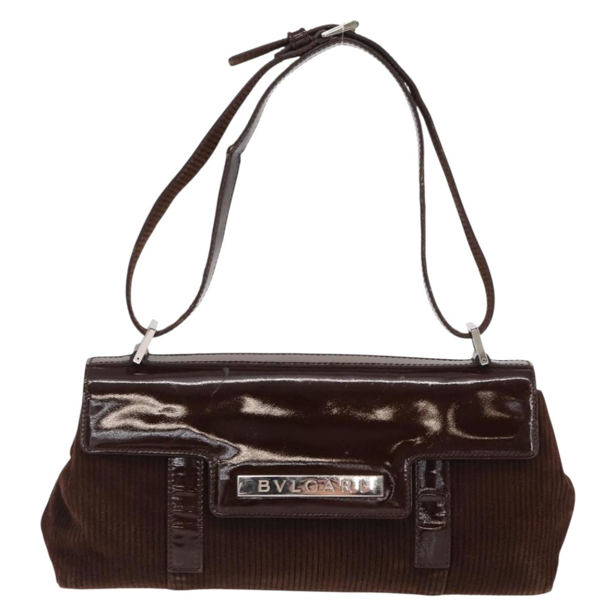 BVLGARI Shoulder Bag Corduroy Brown Silver Auth bs33001