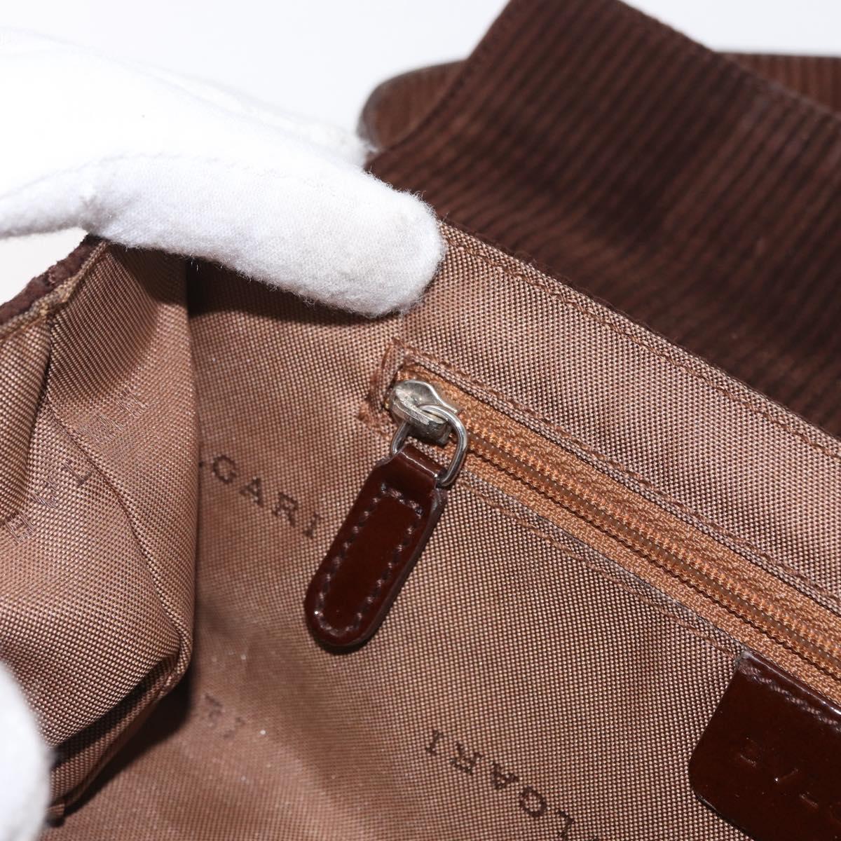 BVLGARI Shoulder Bag Corduroy Brown Silver Auth bs33001