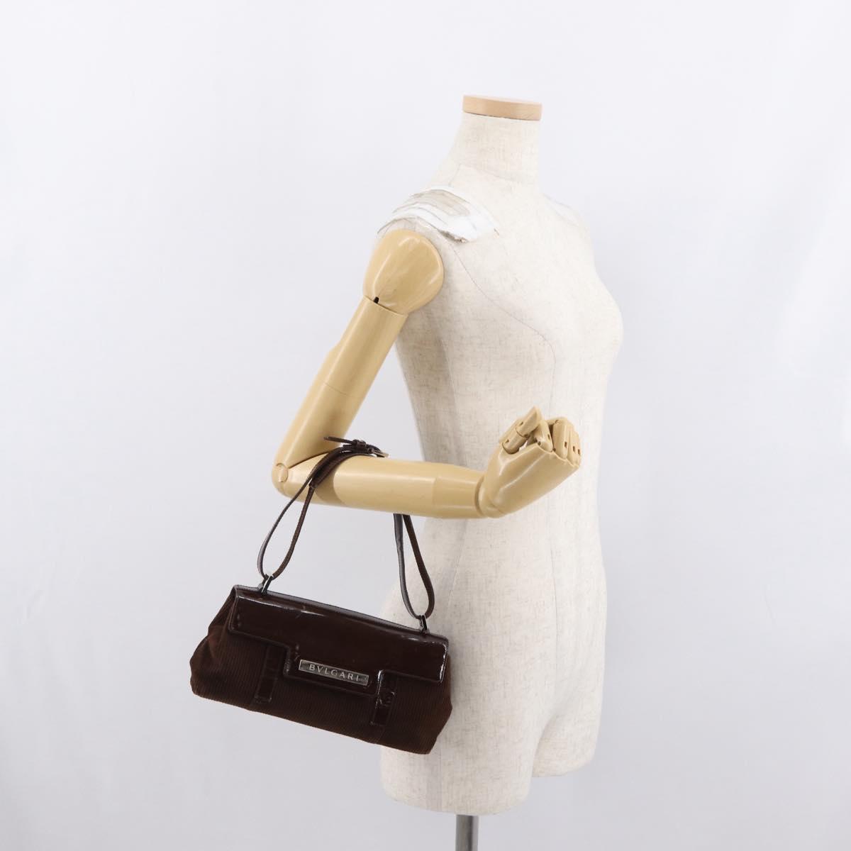 BVLGARI Shoulder Bag Corduroy Brown Silver Auth bs33001