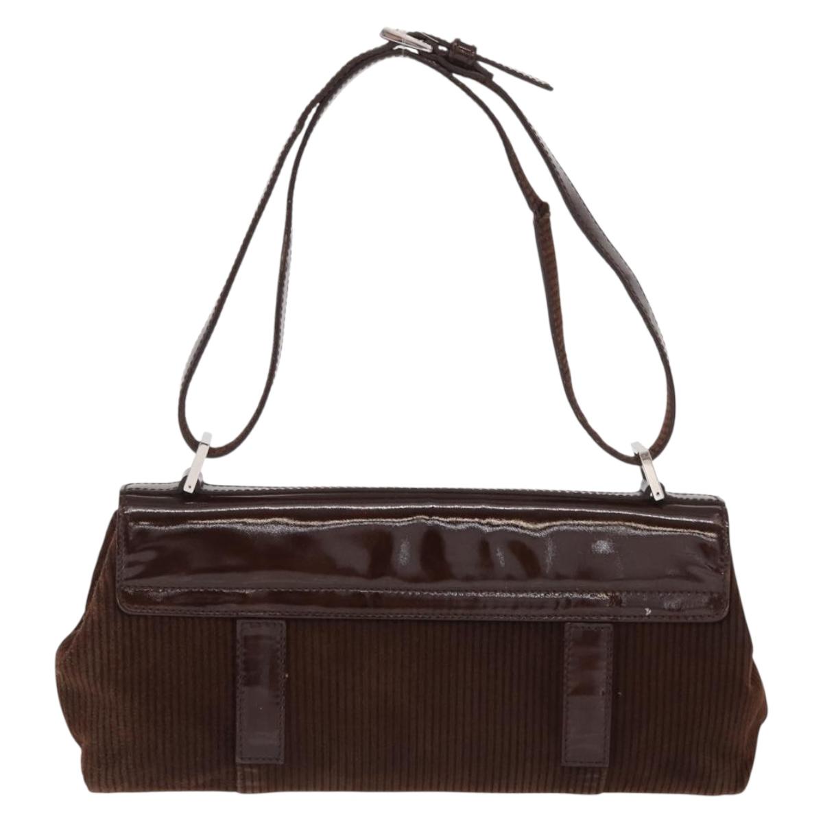 BVLGARI Shoulder Bag Corduroy Brown Silver Auth bs33001