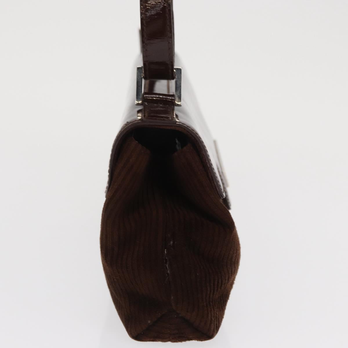 BVLGARI Shoulder Bag Corduroy Brown Silver Auth bs33001