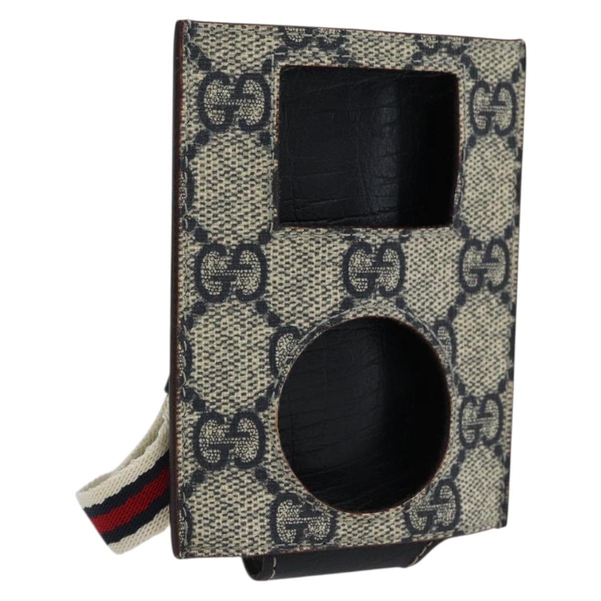 GUCCI GG Supreme Ipod Case Sherry Line Shoulder Bag PVC Navy Red Auth bs33002