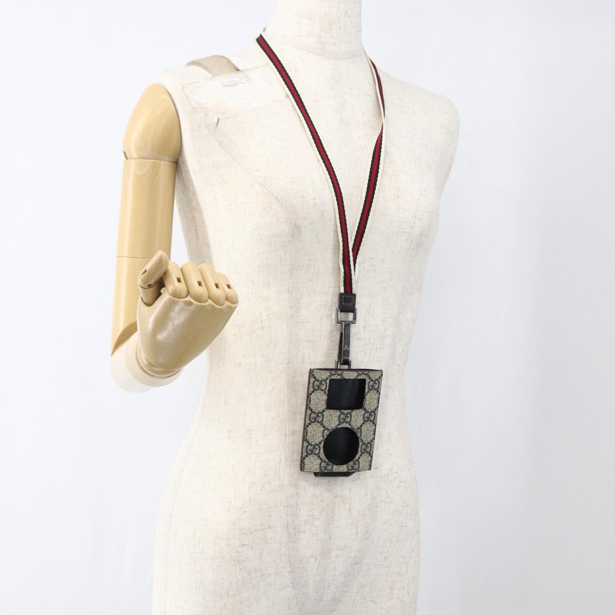 GUCCI GG Supreme Ipod Case Sherry Line Shoulder Bag PVC Navy Red Auth bs33002