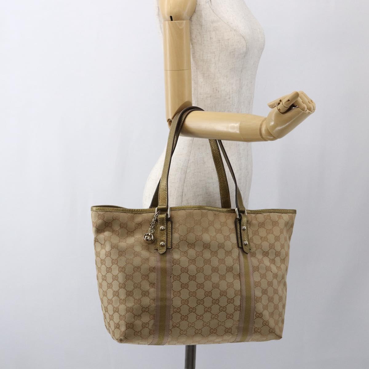 GUCCI GG Canvas Sherry Line Tote Bag Beige Gold pink 139260 Auth bs33004