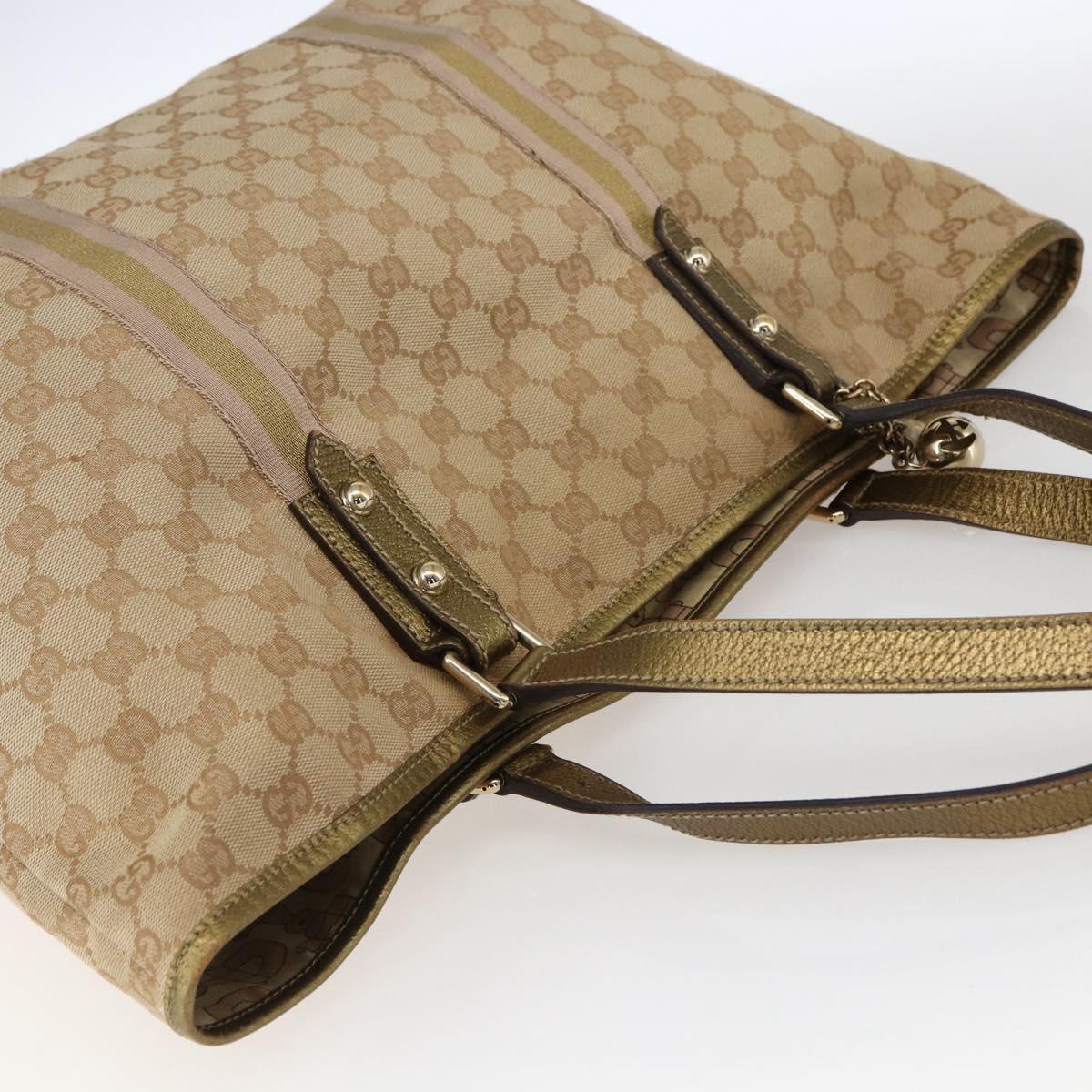 GUCCI GG Canvas Sherry Line Tote Bag Beige Gold pink 139260 Auth bs33004
