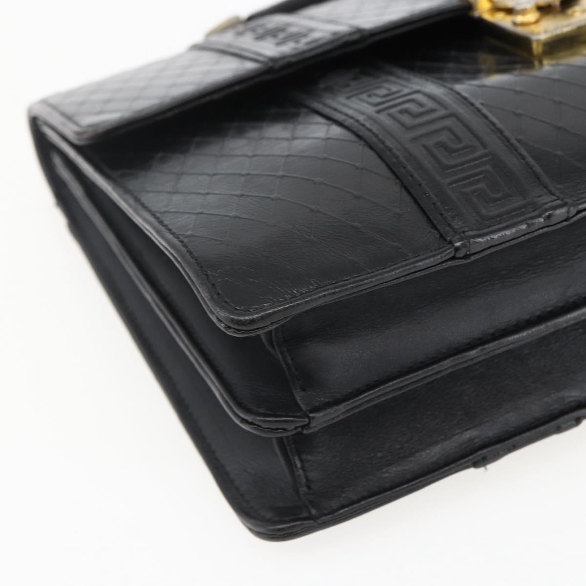 Gianni Versace Hand Bag Leather Black Gold Auth bs33005