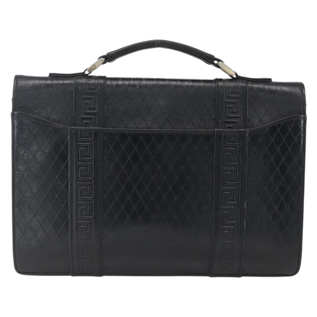 Gianni Versace Hand Bag Leather Black Gold Auth bs33005